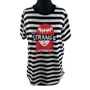 Dolls Kill x Emily the Strange Tee Black White Stripe Cotton Blend Short Sleeve